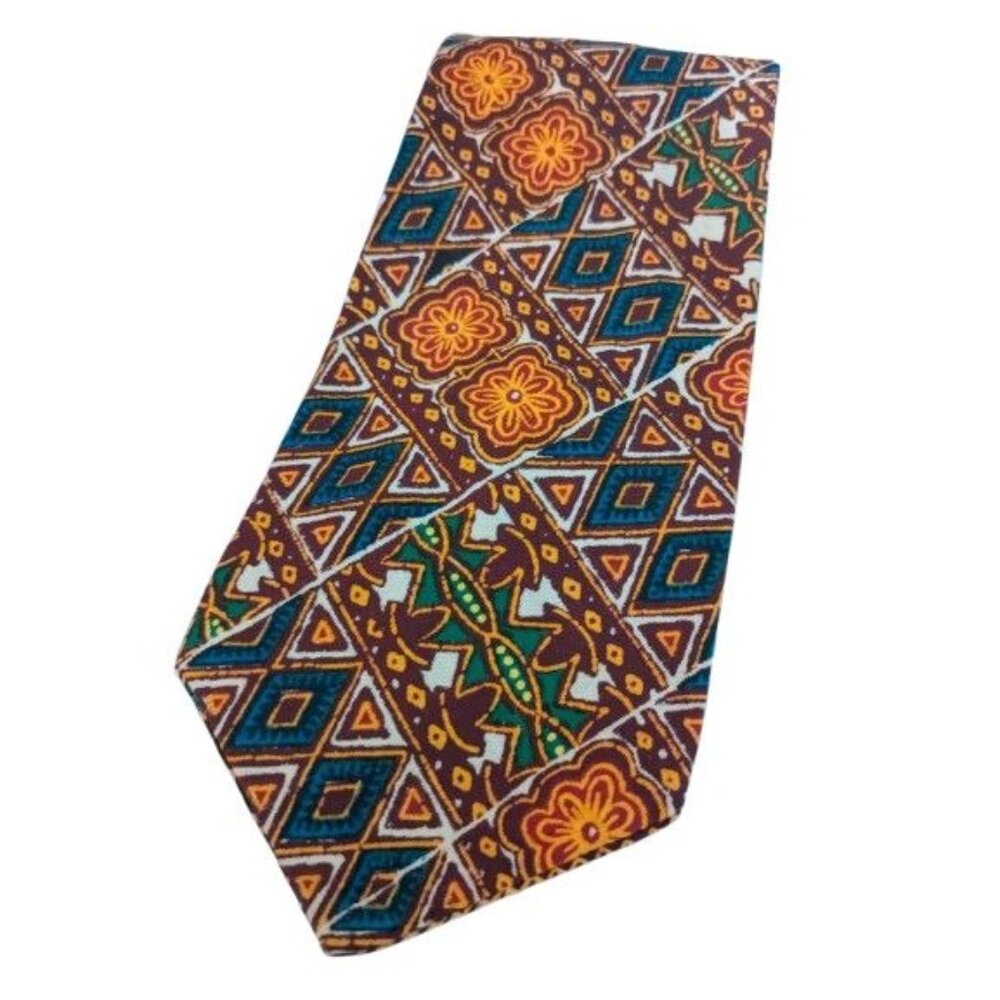 Ethnic Tribal Necktie Tie Hand Made Cotton 1970s Vintage 55x3.5 inches